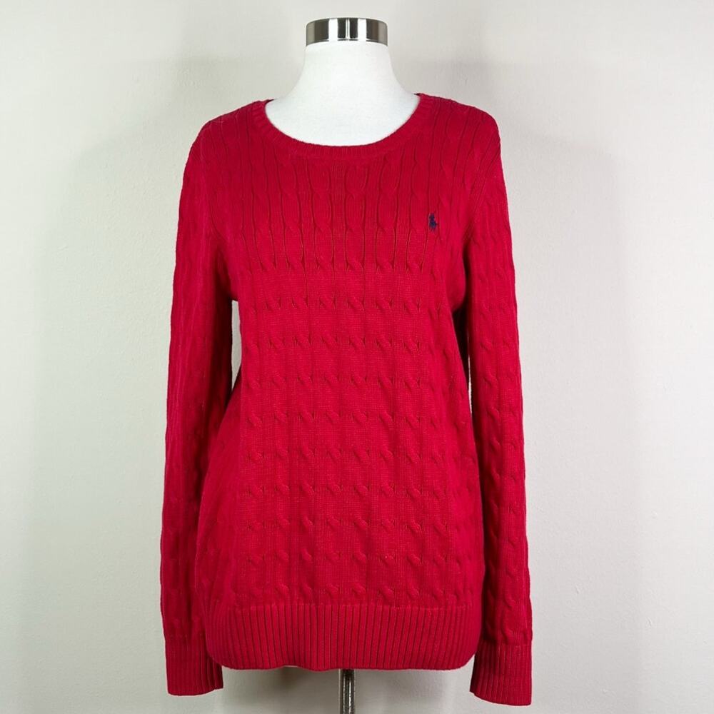 Polo Ralph Lauren | Women's Red Cable Knit Cotton Pullover Designer Sweater XL - Picture 2 of 10